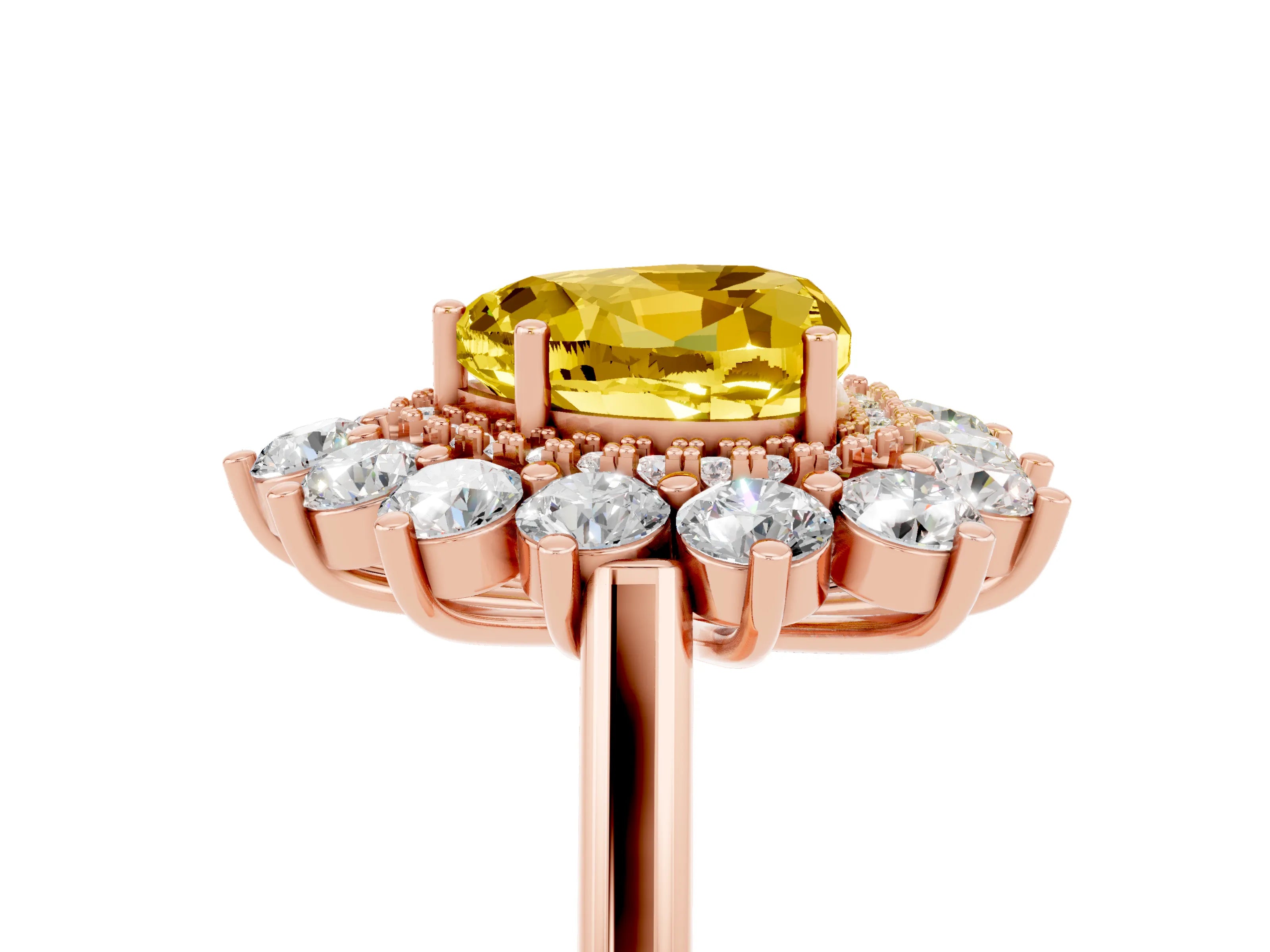Rose gold Heart Cut Halo Cluster Diamond Ring with Pave Band and Four-Prong Setting_5