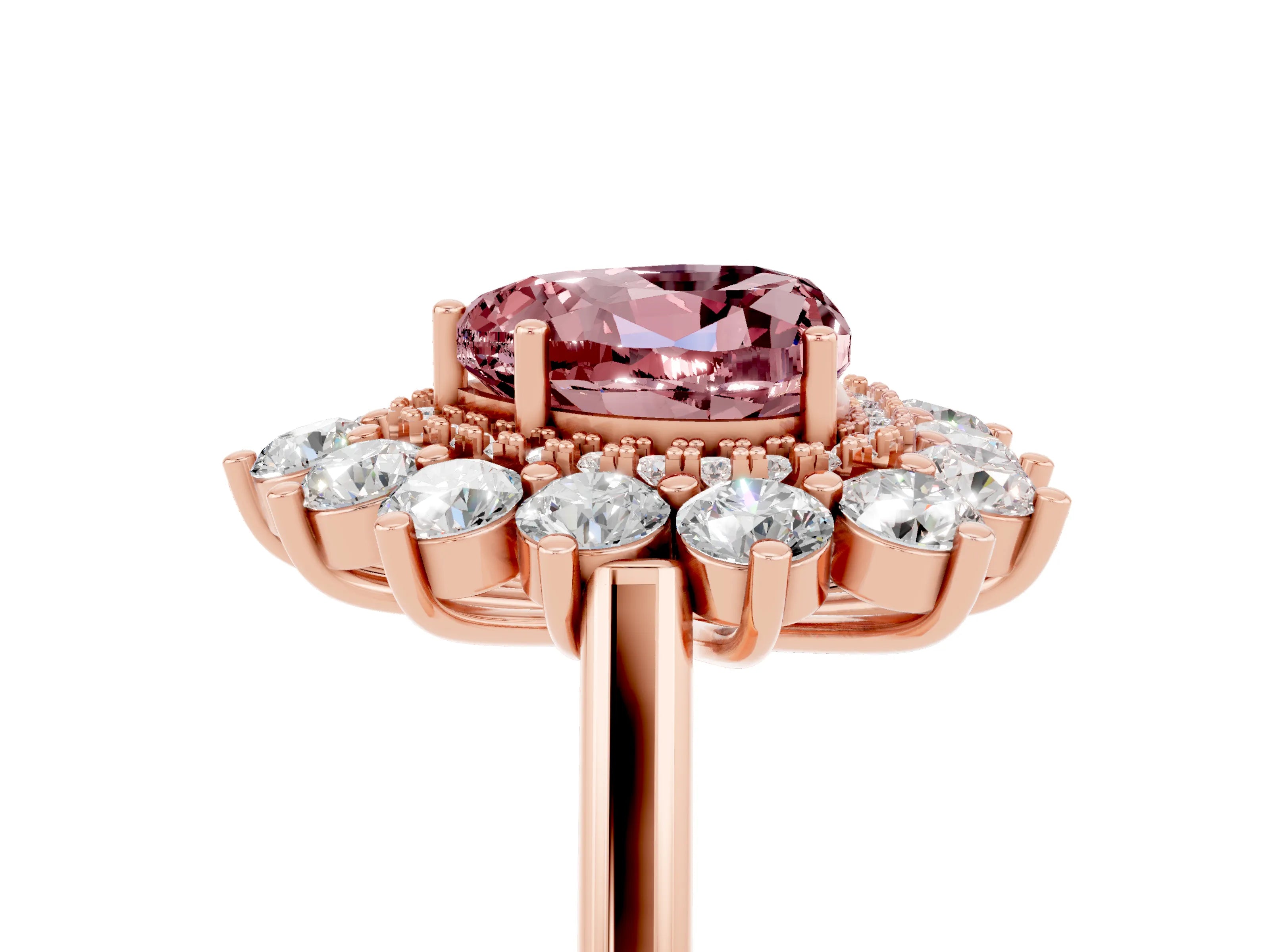 Rose gold Heart Cut Halo Cluster Diamond Ring with Pave Band and Four-Prong Setting_5