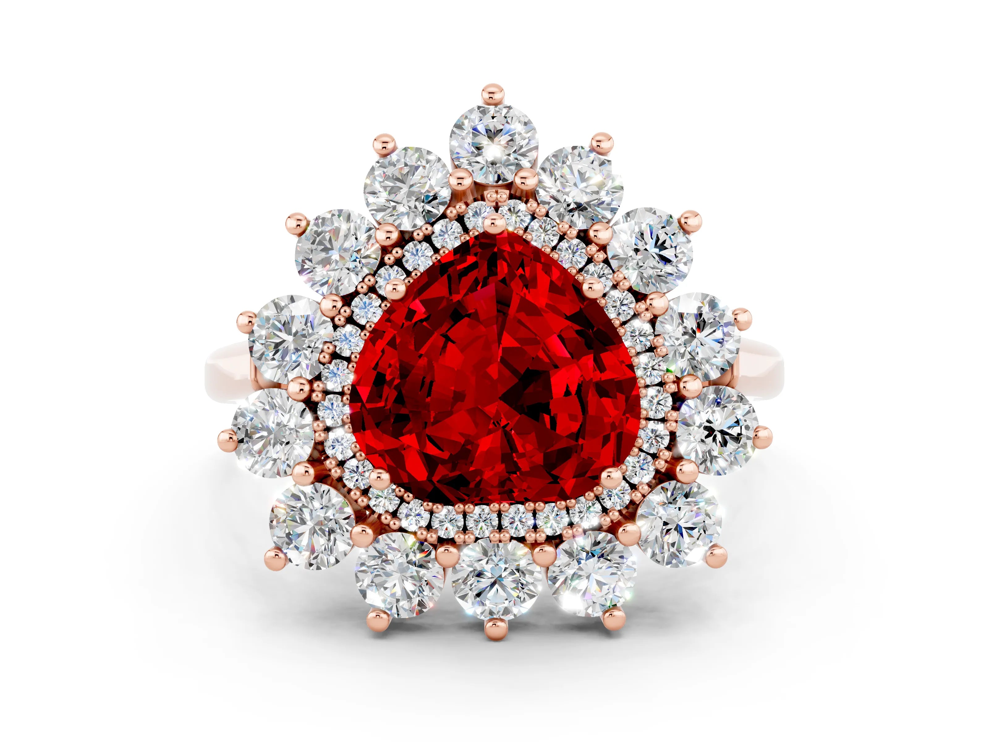 Rose gold Heart Cut Halo Cluster Diamond Ring with Pave Band and Four-Prong Setting