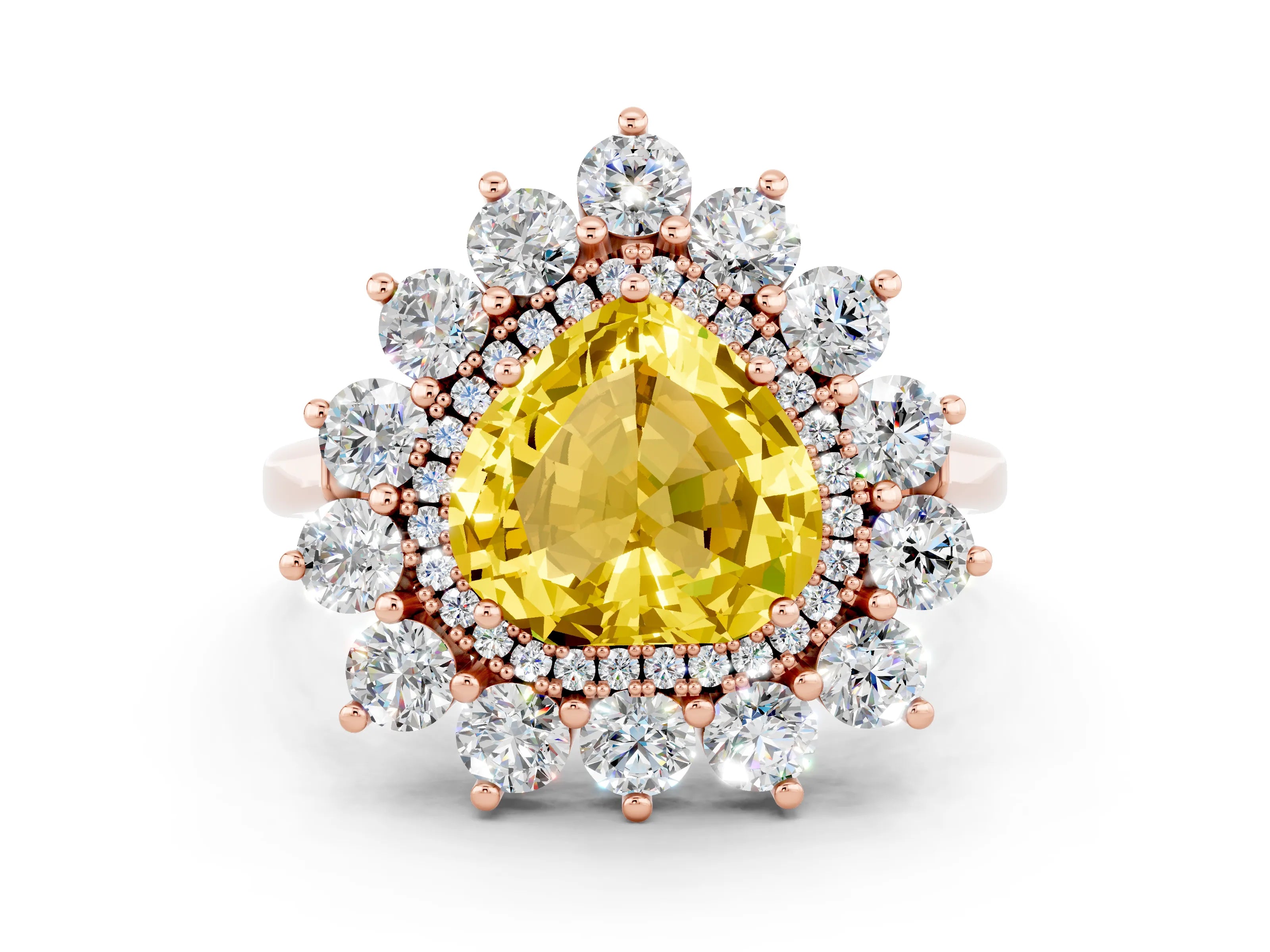 Rose gold Heart Cut Halo Cluster Diamond Ring with Pave Band and Four-Prong Setting
