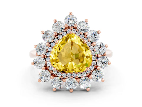 Rose gold Heart Cut Halo Cluster Diamond Ring with Pave Band and Four-Prong Setting