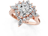 Rose gold Heart Cut Halo Diamond Cluster Ring with Marquise and Round Stones on a White Gold Band with Prong Setting_28
