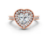 Rose gold Heart Cut Halo Diamond Engagement Ring with Milgrain Pave Band and Four-Prong Setting