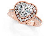 Rose gold Heart Cut Halo Diamond Engagement Ring with Milgrain Pave Band and Four-Prong Setting_1