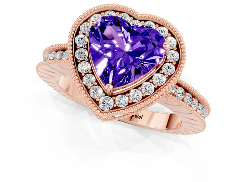 Rose gold Heart Cut Halo Diamond Engagement Ring with Milgrain Pave Band and Four-Prong Setting_1