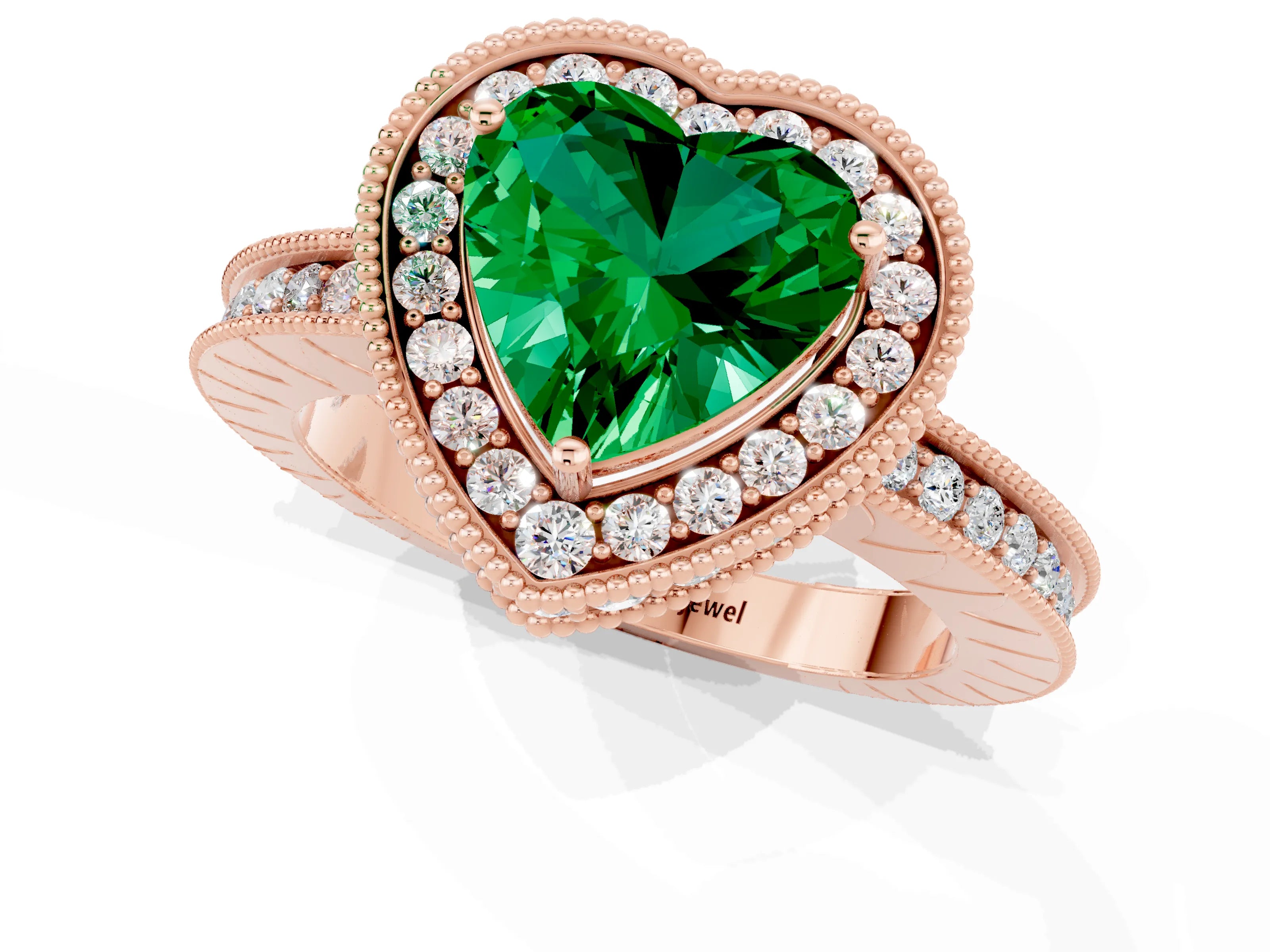 Rose gold Heart Cut Halo Diamond Engagement Ring with Milgrain Pave Band and Four-Prong Setting_1