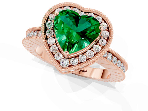 Rose gold Heart Cut Halo Diamond Engagement Ring with Milgrain Pave Band and Four-Prong Setting_1