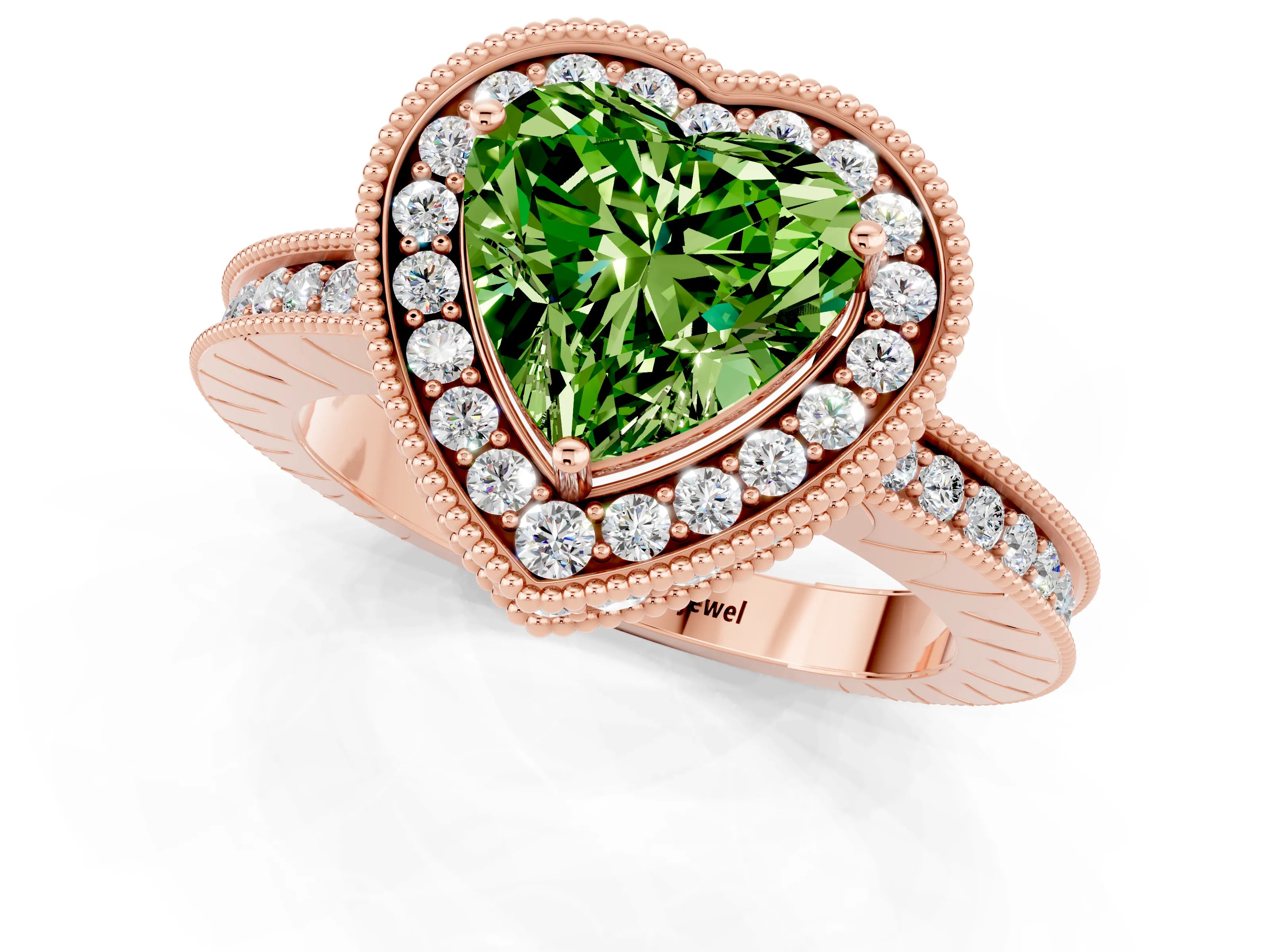 Rose gold Heart Cut Halo Diamond Engagement Ring with Milgrain Pave Band and Four-Prong Setting_1