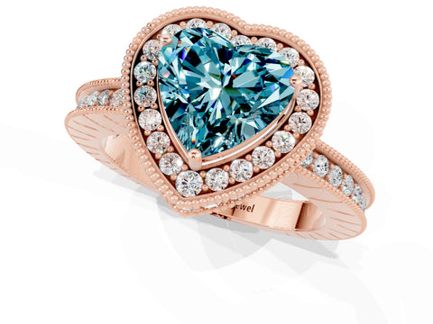 Rose gold Heart Cut Halo Diamond Engagement Ring with Milgrain Pave Band and Four-Prong Setting_1