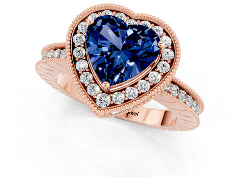 Rose gold Heart Cut Halo Diamond Engagement Ring with Milgrain Pave Band and Four-Prong Setting_1