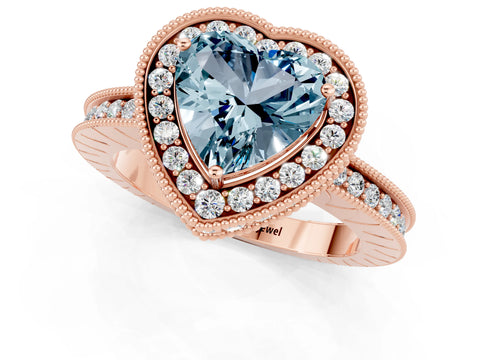 Rose gold Heart Cut Halo Diamond Engagement Ring with Milgrain Pave Band and Four-Prong Setting_1
