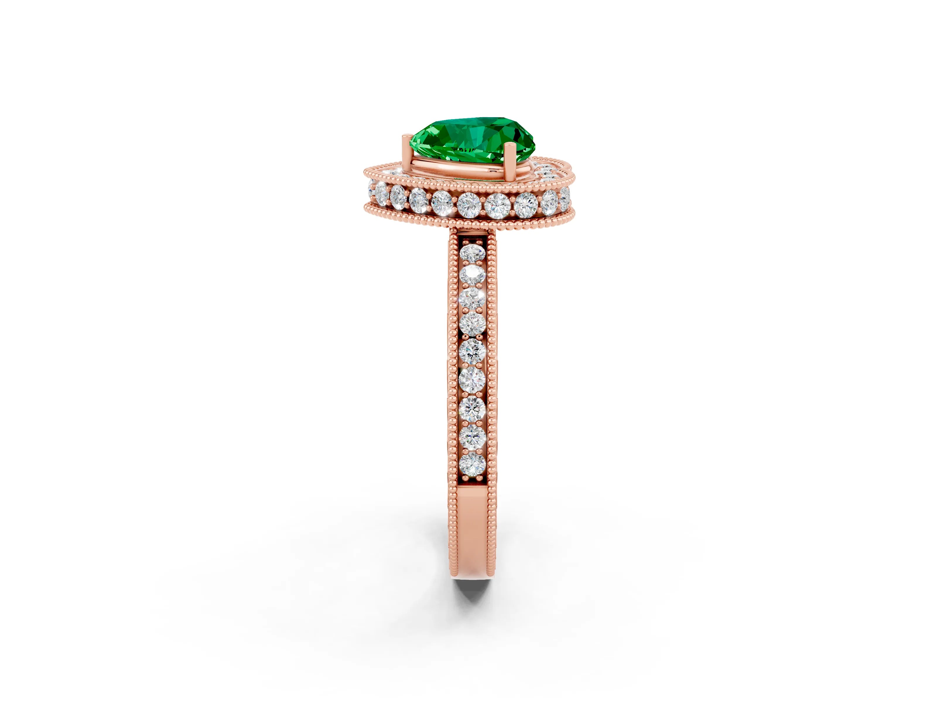 Rose gold Heart Cut Halo Diamond Engagement Ring with Milgrain Pave Band and Four-Prong Setting_2