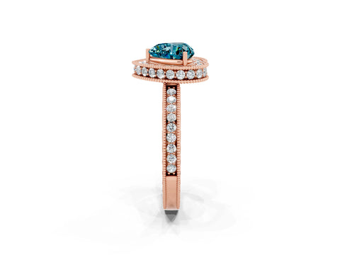 Rose gold Heart Cut Halo Diamond Engagement Ring with Milgrain Pave Band and Four-Prong Setting_2
