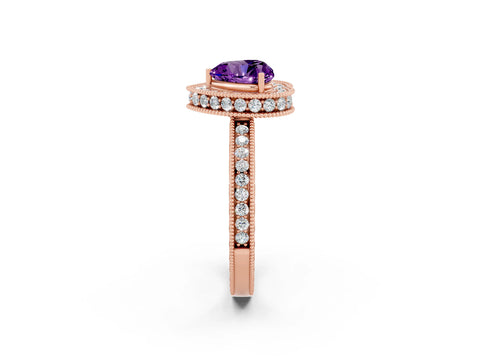 Rose gold Heart Cut Halo Diamond Engagement Ring with Milgrain Pave Band and Four-Prong Setting_2