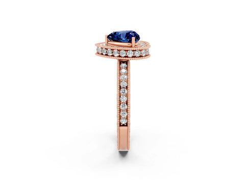 Rose gold Heart Cut Halo Diamond Engagement Ring with Milgrain Pave Band and Four-Prong Setting_2
