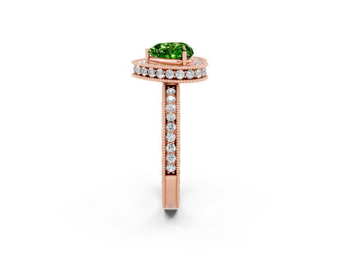 Rose gold Heart Cut Halo Diamond Engagement Ring with Milgrain Pave Band and Four-Prong Setting_2