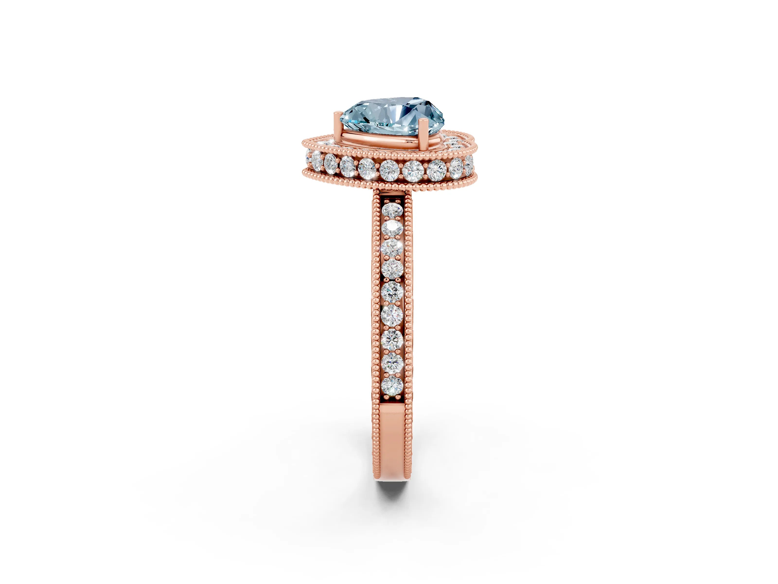 Rose gold Heart Cut Halo Diamond Engagement Ring with Milgrain Pave Band and Four-Prong Setting_2