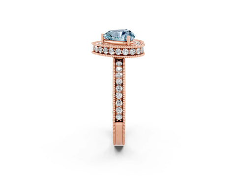 Rose gold Heart Cut Halo Diamond Engagement Ring with Milgrain Pave Band and Four-Prong Setting_2