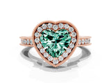 Rose gold Heart Cut Halo Diamond Engagement Ring with Milgrain Pave Band and Four-Prong Setting