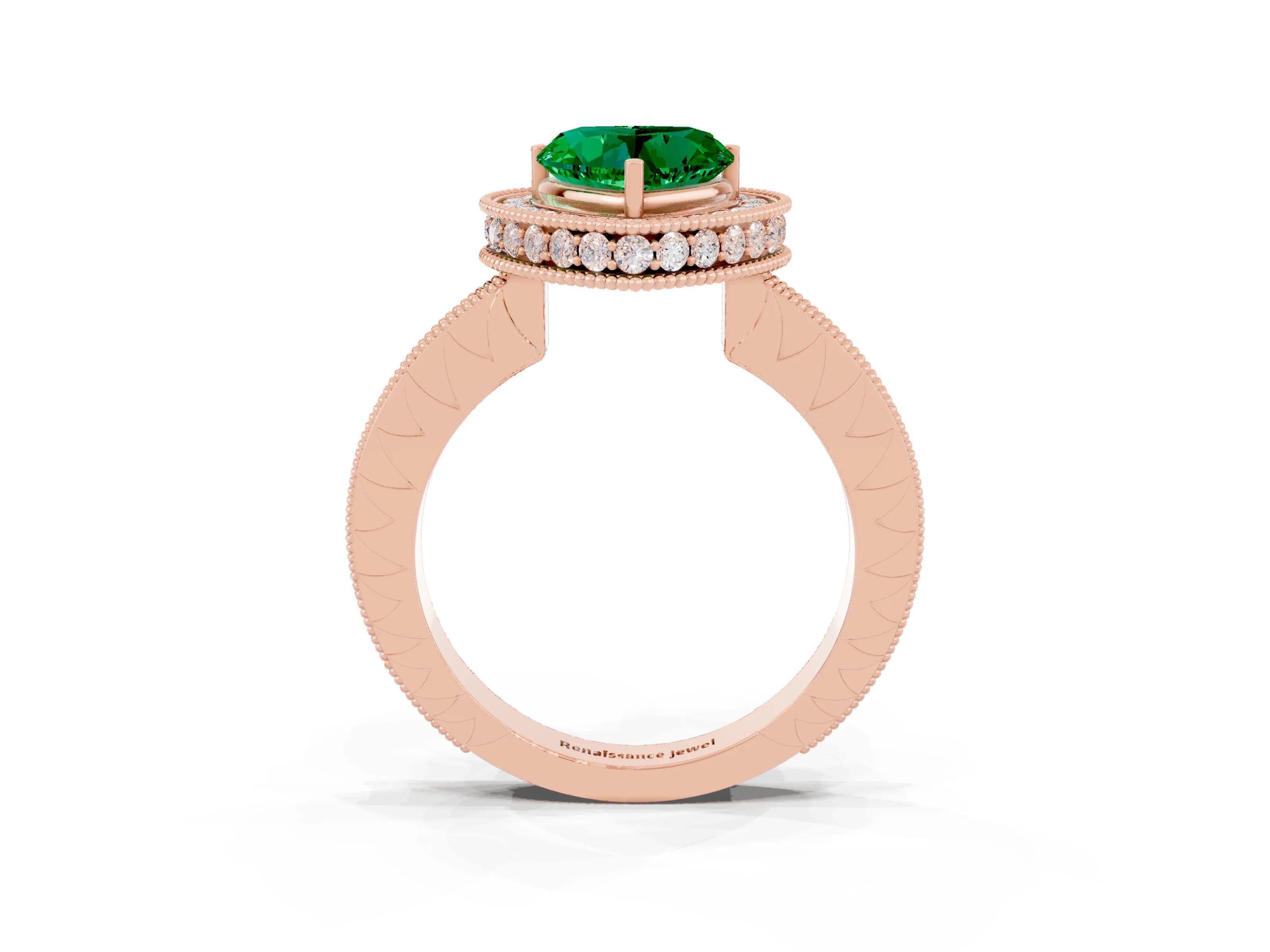 Rose gold Heart Cut Halo Diamond Engagement Ring with Milgrain Pave Band and Four-Prong Setting_3