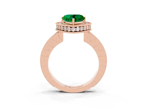 Rose gold Heart Cut Halo Diamond Engagement Ring with Milgrain Pave Band and Four-Prong Setting_3