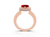 Rose gold Heart Cut Halo Diamond Engagement Ring with Milgrain Pave Band and Four-Prong Setting_3