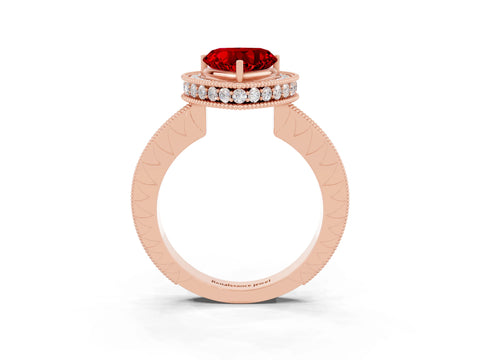 Rose gold Heart Cut Halo Diamond Engagement Ring with Milgrain Pave Band and Four-Prong Setting_3