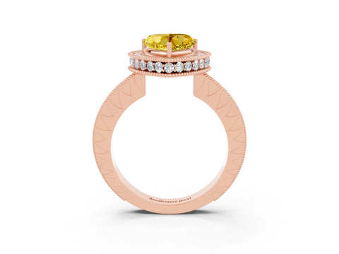 Rose gold Heart Cut Halo Diamond Engagement Ring with Milgrain Pave Band and Four-Prong Setting_3