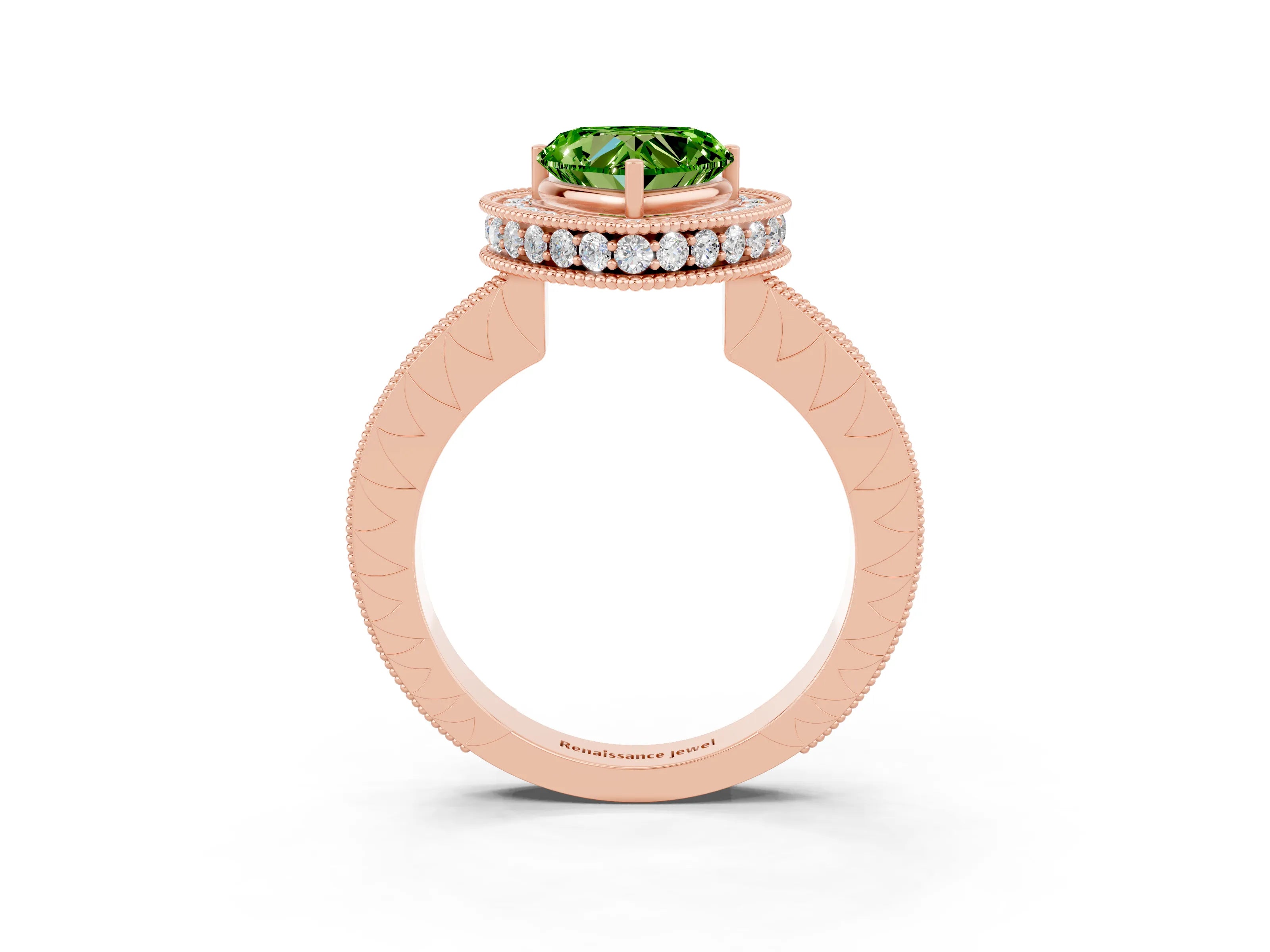 Rose gold Heart Cut Halo Diamond Engagement Ring with Milgrain Pave Band and Four-Prong Setting_3