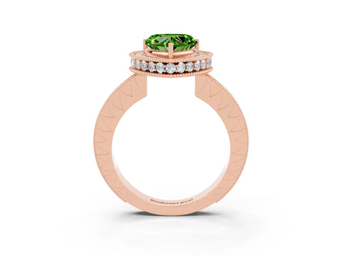Rose gold Heart Cut Halo Diamond Engagement Ring with Milgrain Pave Band and Four-Prong Setting_3