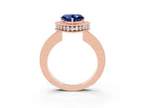 Rose gold Heart Cut Halo Diamond Engagement Ring with Milgrain Pave Band and Four-Prong Setting_3