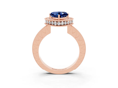 Rose gold Heart Cut Halo Diamond Engagement Ring with Milgrain Pave Band and Four-Prong Setting_3