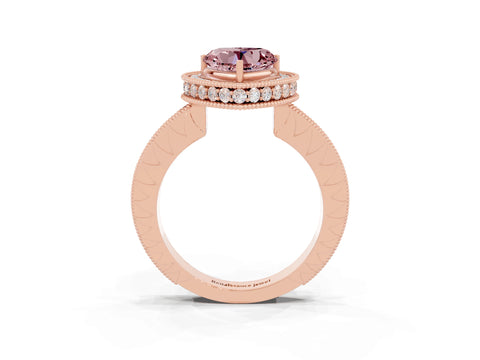 Rose gold Heart Cut Halo Diamond Engagement Ring with Milgrain Pave Band and Four-Prong Setting_3