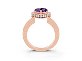 Rose gold Heart Cut Halo Diamond Engagement Ring with Milgrain Pave Band and Four-Prong Setting_3
