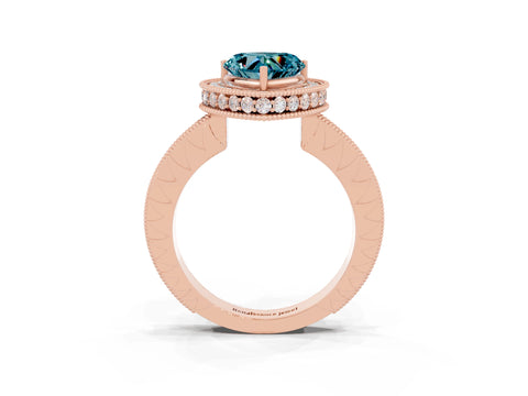 Rose gold Heart Cut Halo Diamond Engagement Ring with Milgrain Pave Band and Four-Prong Setting_3