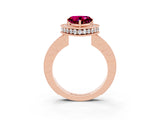 Rose gold Heart Cut Halo Diamond Engagement Ring with Milgrain Pave Band and Four-Prong Setting_3