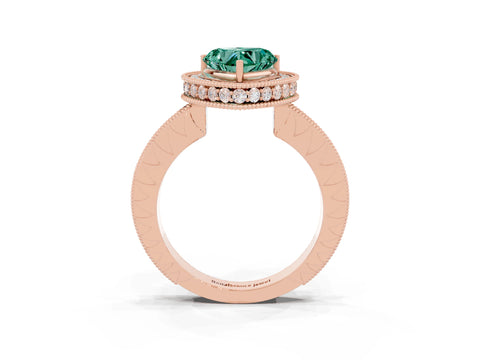 Rose gold Heart Cut Halo Diamond Engagement Ring with Milgrain Pave Band and Four-Prong Setting_3