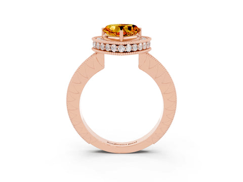 Rose gold Heart Cut Halo Diamond Engagement Ring with Milgrain Pave Band and Four-Prong Setting_3