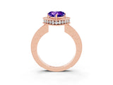 Rose gold Heart Cut Halo Diamond Engagement Ring with Milgrain Pave Band and Four-Prong Setting_3