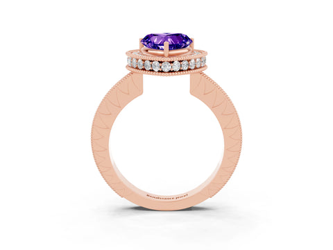 Rose gold Heart Cut Halo Diamond Engagement Ring with Milgrain Pave Band and Four-Prong Setting_3