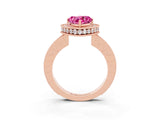 Rose gold Heart Cut Halo Diamond Engagement Ring with Milgrain Pave Band and Four-Prong Setting_3