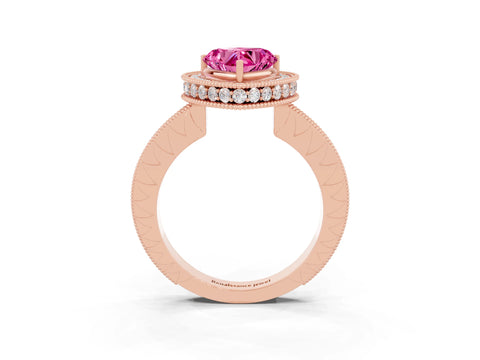 Rose gold Heart Cut Halo Diamond Engagement Ring with Milgrain Pave Band and Four-Prong Setting_3