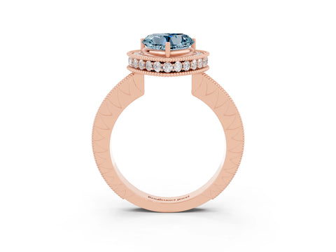 Rose gold Heart Cut Halo Diamond Engagement Ring with Milgrain Pave Band and Four-Prong Setting_3