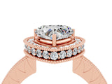 Rose gold Heart Cut Halo Diamond Engagement Ring with Milgrain Pave Band and Four-Prong Setting_4