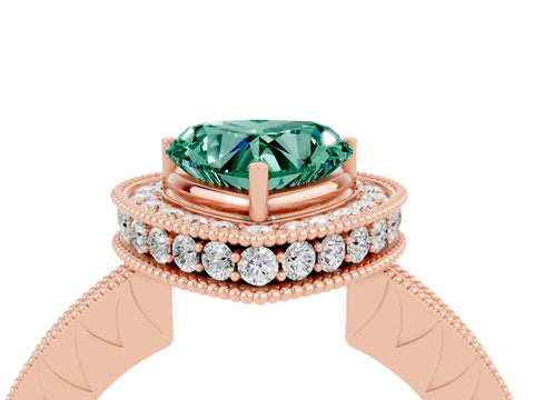 Rose gold Heart Cut Halo Diamond Engagement Ring with Milgrain Pave Band and Four-Prong Setting_4