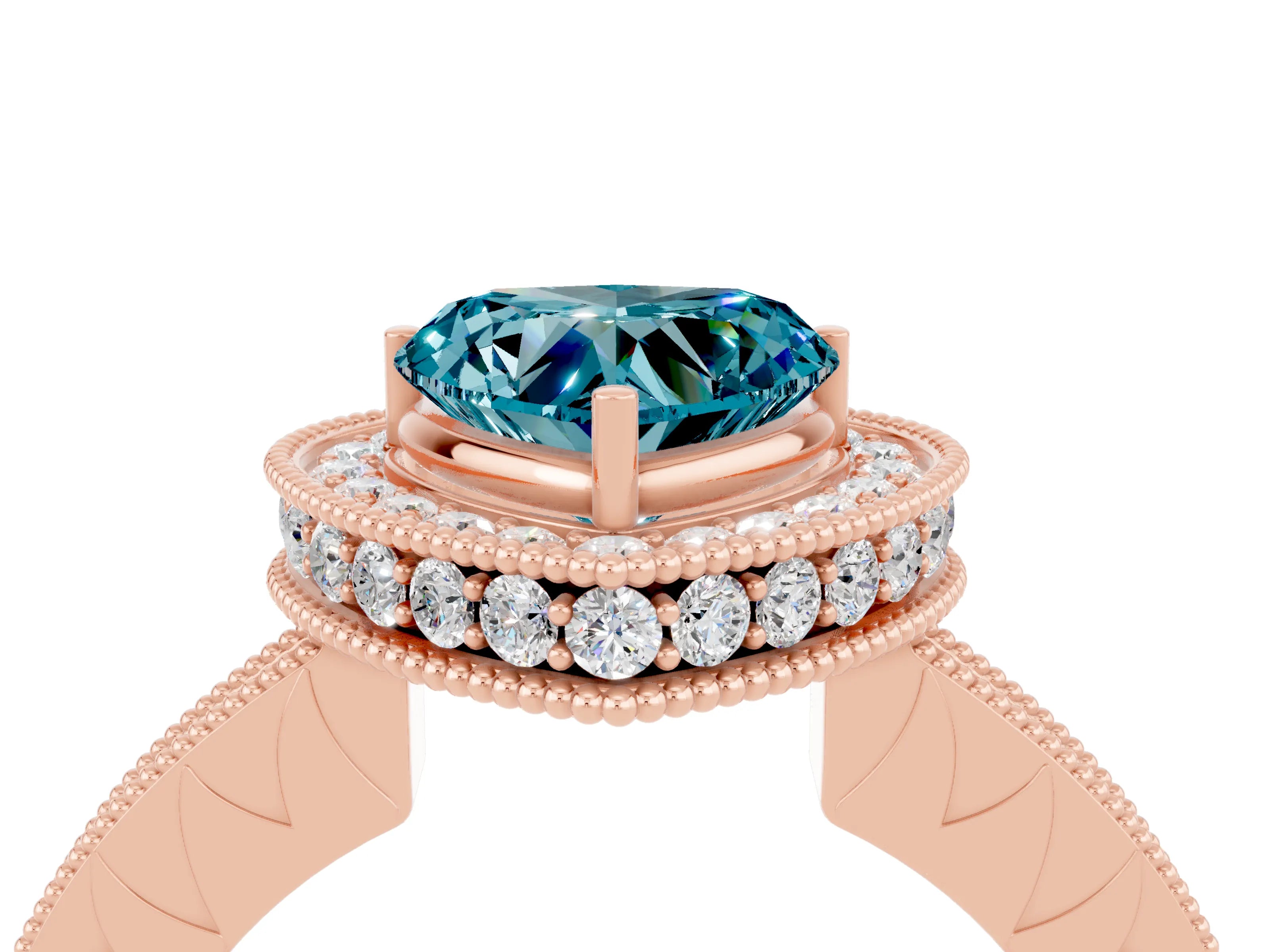 Rose gold Heart Cut Halo Diamond Engagement Ring with Milgrain Pave Band and Four-Prong Setting_4