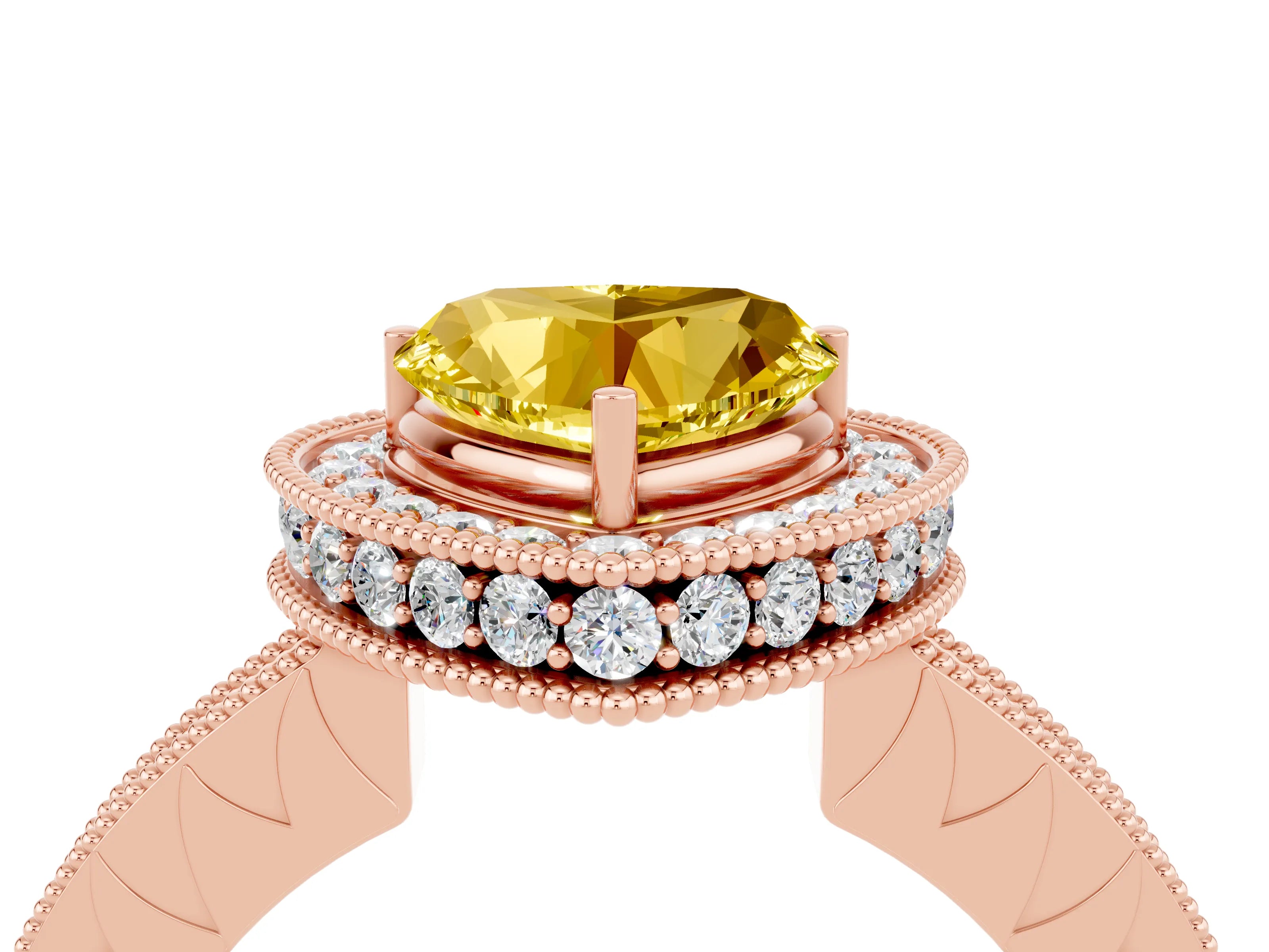 Rose gold Heart Cut Halo Diamond Engagement Ring with Milgrain Pave Band and Four-Prong Setting_4
