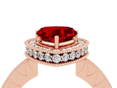 Rose gold Heart Cut Halo Diamond Engagement Ring with Milgrain Pave Band and Four-Prong Setting_4