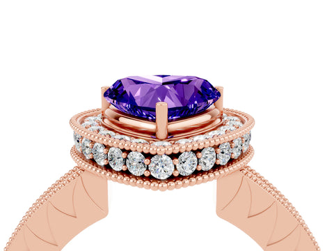 Rose gold Heart Cut Halo Diamond Engagement Ring with Milgrain Pave Band and Four-Prong Setting_4