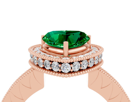 Rose gold Heart Cut Halo Diamond Engagement Ring with Milgrain Pave Band and Four-Prong Setting_4